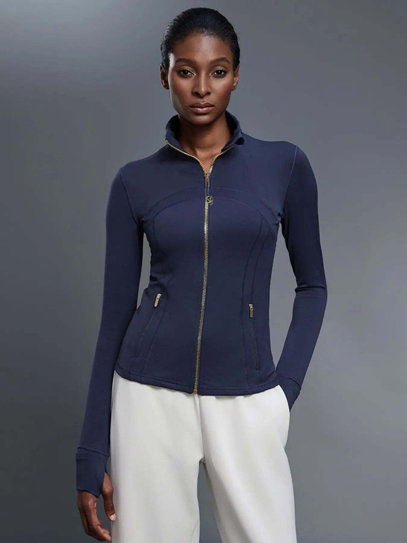 Spring Thin Stand Collar Fitted Jacket Zipper Running Sports Coat Fitness Yoga Top, Women'S Casual Outerwear